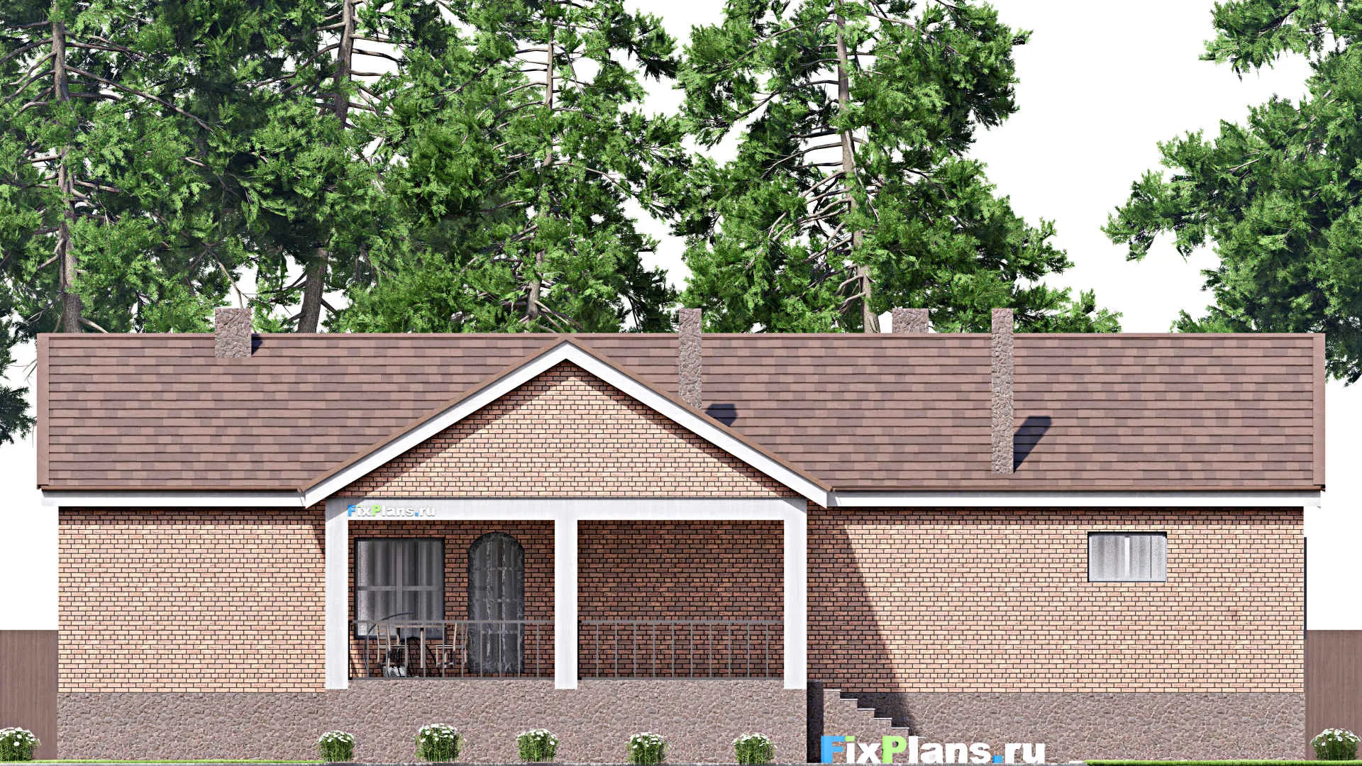 F-16892 - Проект одноэтажного дома 18 на 22, площадью 460 м² с террасой, цокольным этажом, гаражом на 2 машины и 4 спальнями