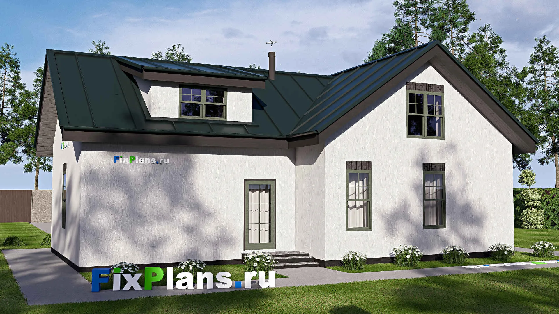 F-20546 - Планы дома с мансардой 14 на 16, площадью 230 м² с террасой, гаражом на 2 машины и 3 спальнями