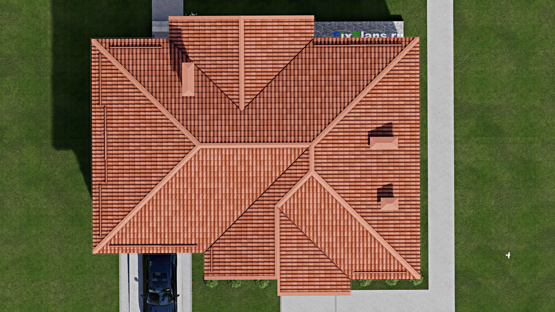 F-9701 - Проект двухэтажного дома 15 на 18, площадью 330 м² с террасой, балконом и 5 спальнями