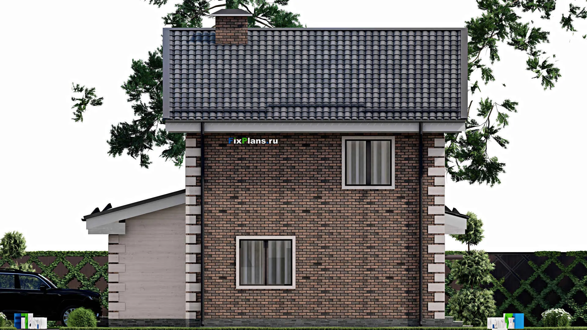 F-9116 - Проект двухэтажного дома 11 на 16, площадью 170 м² с гаражом на 2 машины и 4 спальнями