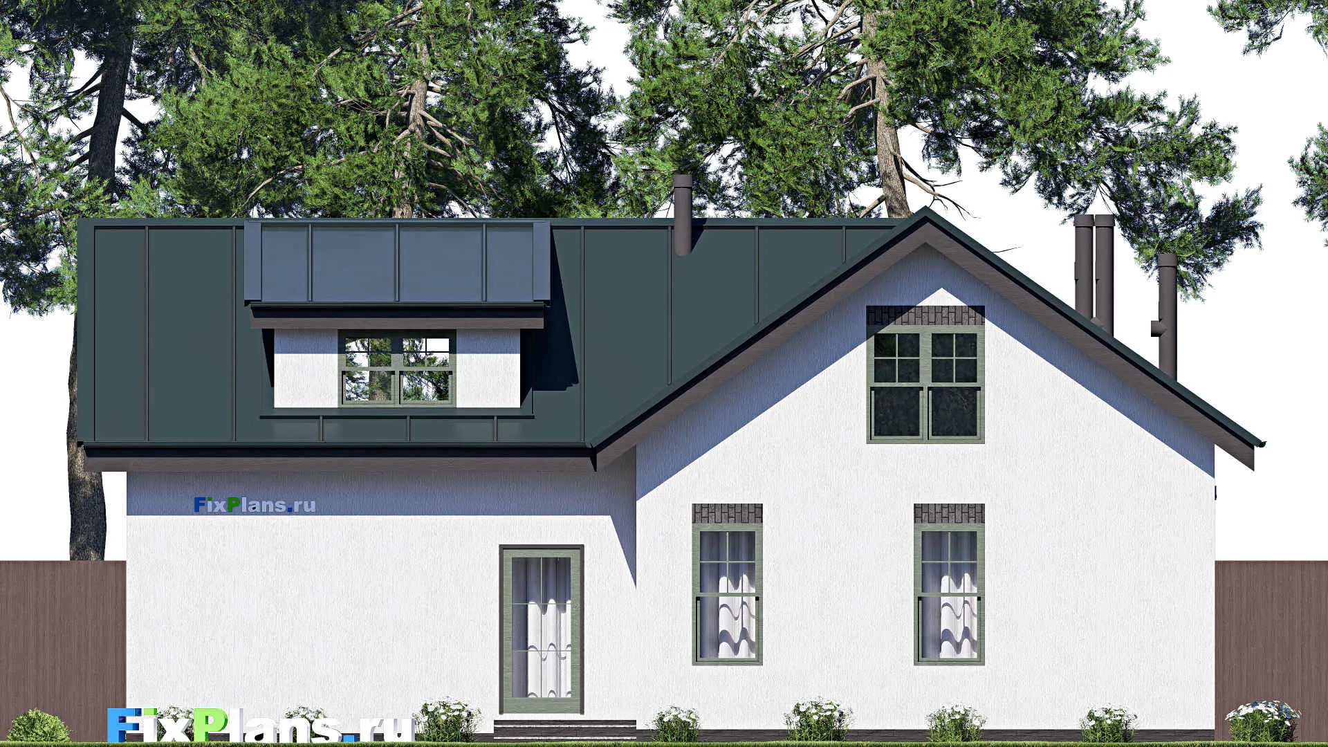 F-20546 - Планы дома с мансардой 14 на 16, площадью 230 м² с террасой, гаражом на 2 машины и 3 спальнями