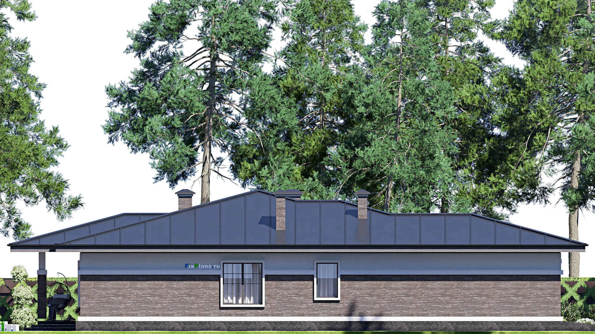 F-20528 - Проект одноэтажного дома 17 на 22, площадью 260 м² с террасой, гаражом на 2 машины и 3 спальнями