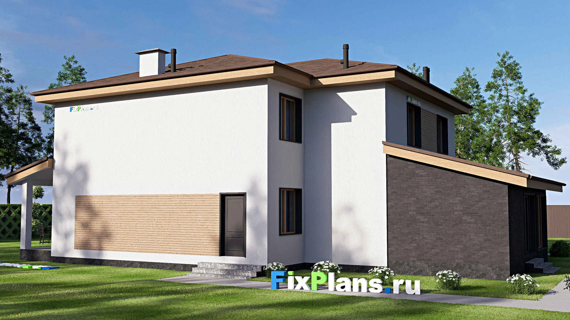 F-19673 - Проект двухэтажного дома 13 на 20, площадью 260 м² с террасой и 3 спальнями