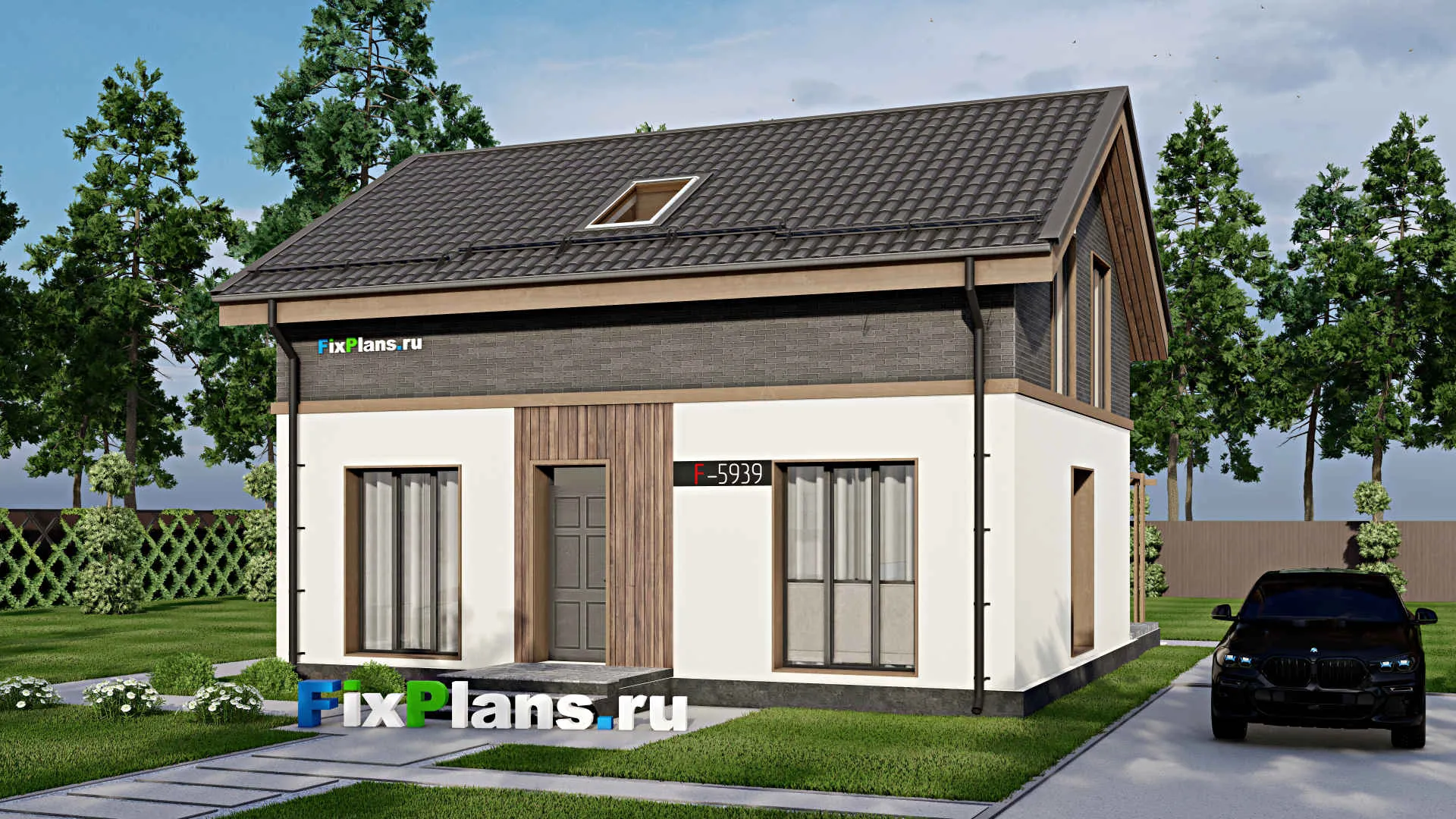 F-5939 - Проект дома с мансардой 9 на 10, площадью 140 м² с террасой и 4 спальнями