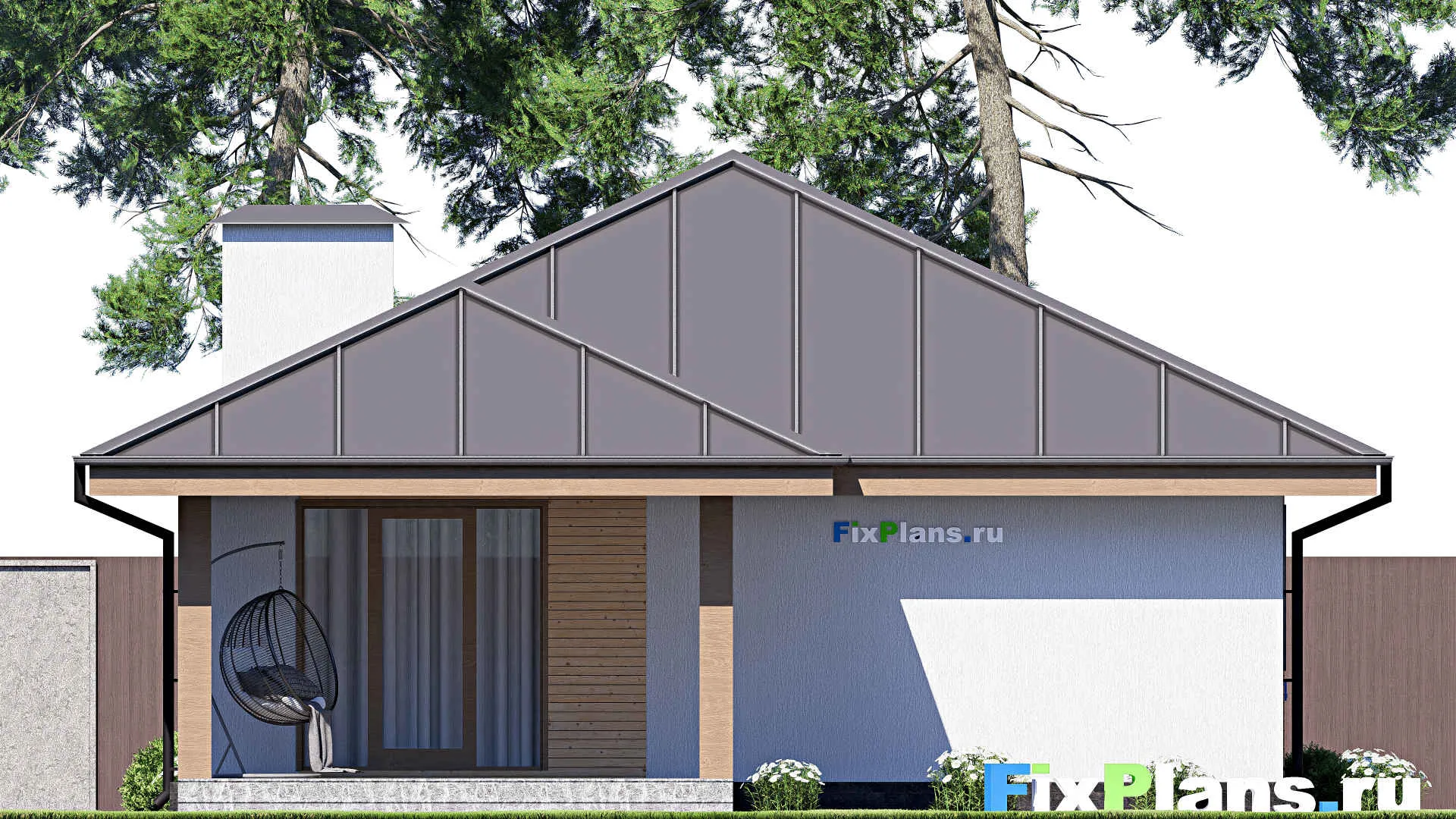 F-17999 - Проект одноэтажного дома 10 на 16, площадью 120 м² с террасой и 3 спальнями