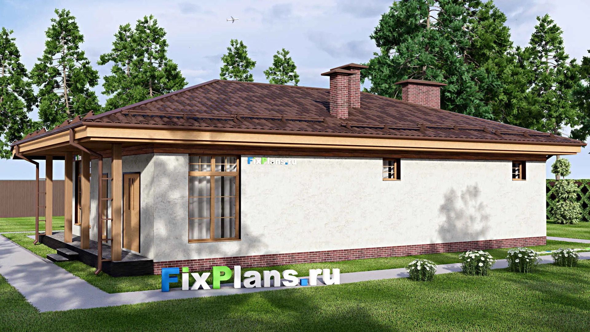 F-15515 - Проект бани 10 на 14, площадью 140 м² с комнатой отдыха, терассой, бассейном и санузлом