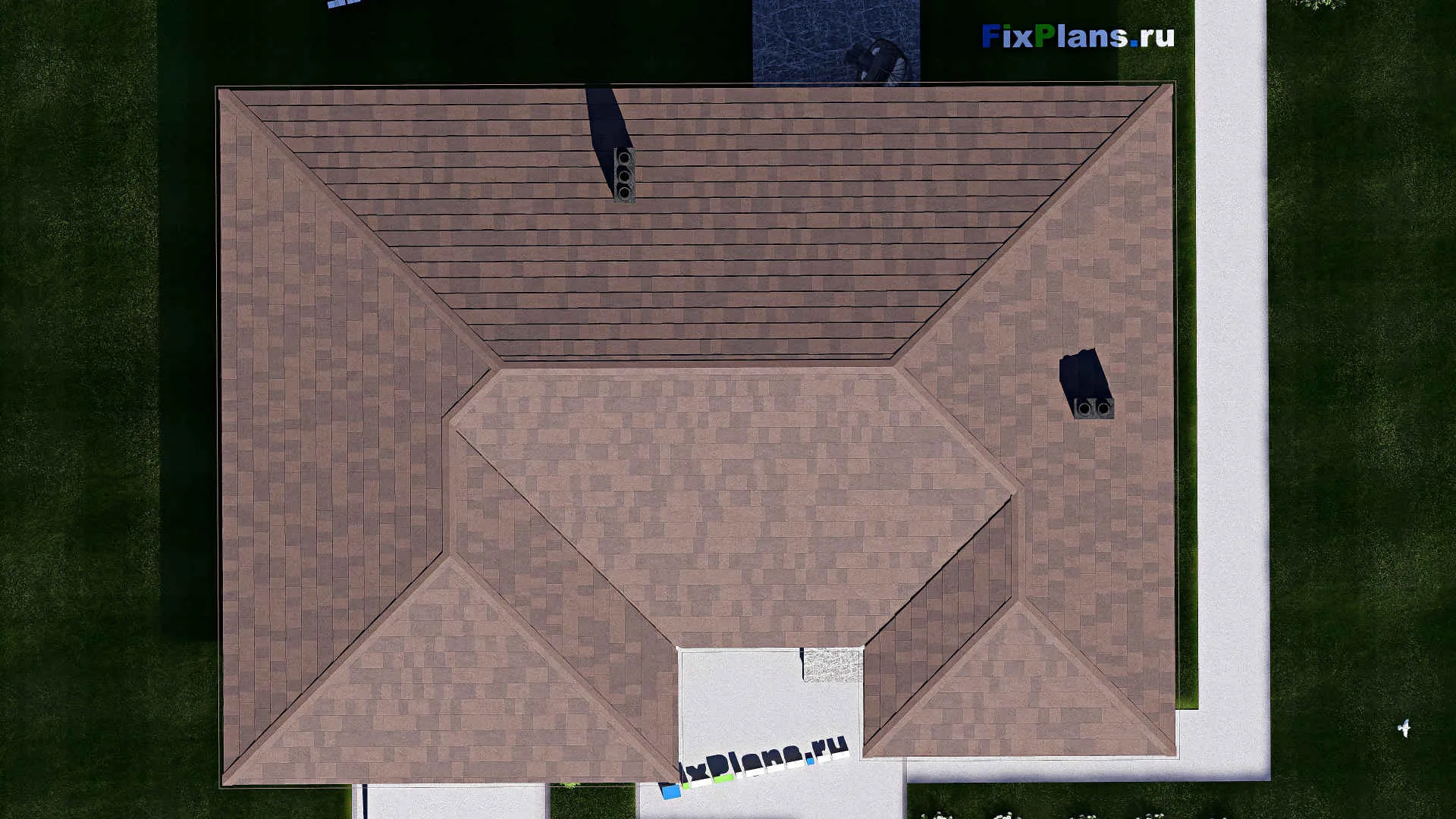 F-17504 - Проект одноэтажного дома 16 на 19, площадью 190 м² с террасой, гаражом на 2 машины и 3 спальнями