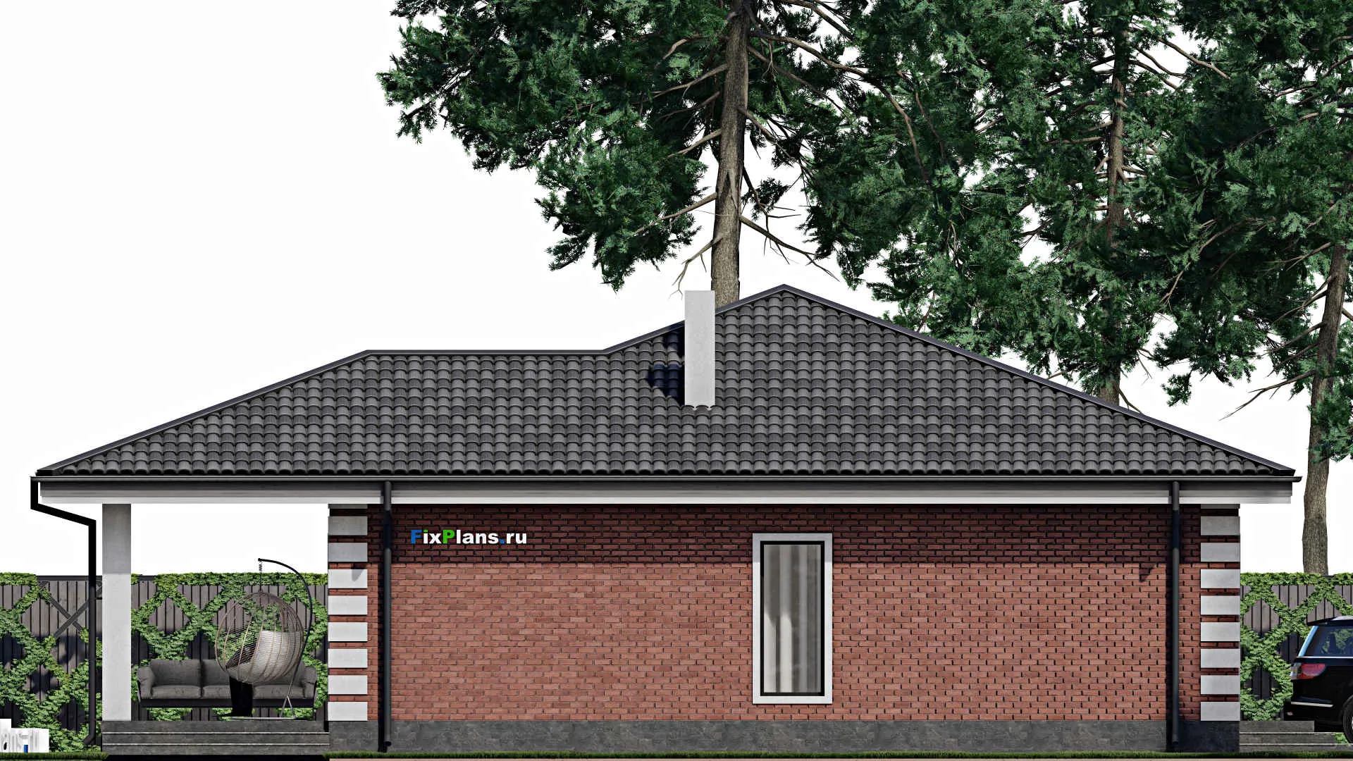 F-1250 - Проект одноэтажного дома 12 на 12, площадью 140 м² с террасой и 3 спальнями