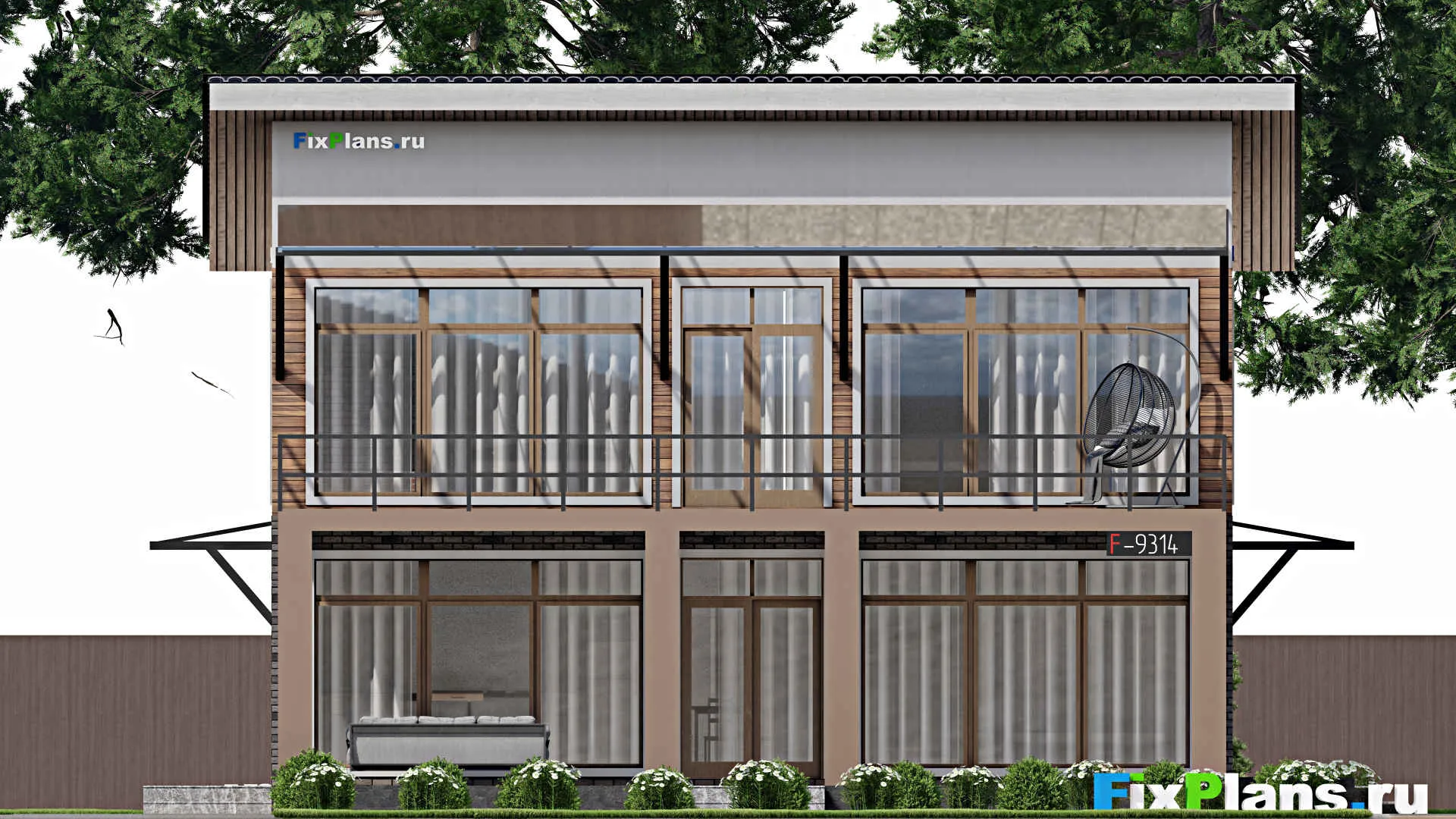 F-9314 - Проект двухэтажного дома 12 на 15, площадью 220 м² с террасой, балконом и 4 спальнями