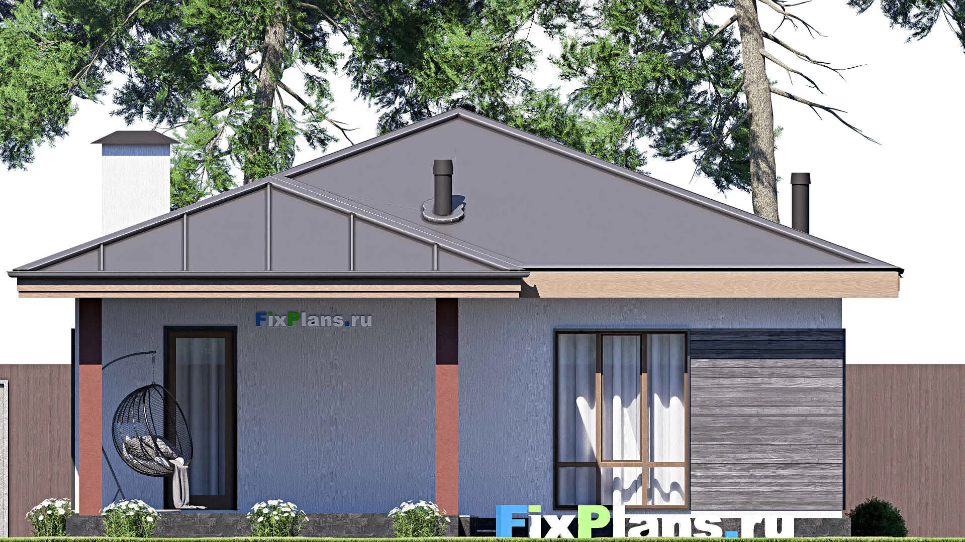 F-18665 - Проект одноэтажного дома 11 на 16, площадью 110 м² с террасой и 2 спальнями