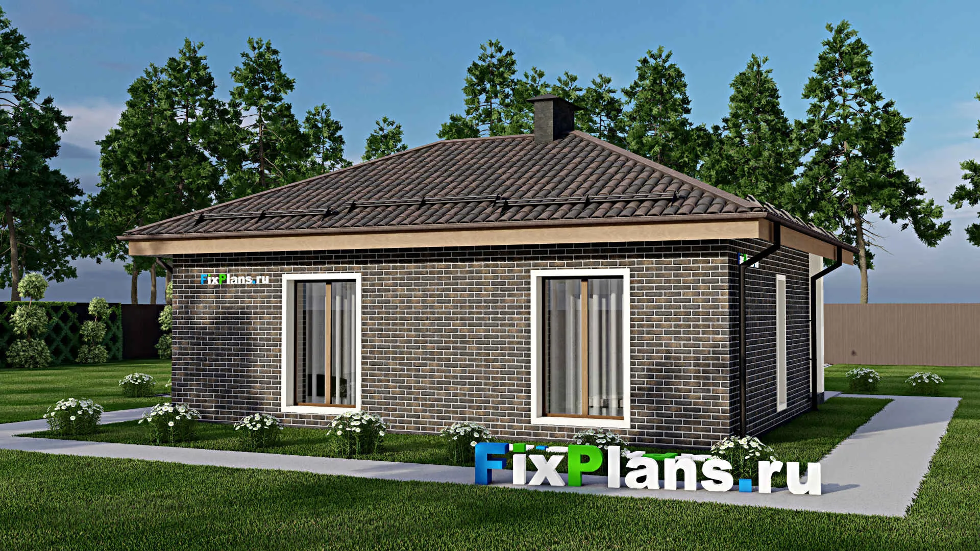 F-6254 - Проект одноэтажного дома 8 на 11, площадью 70 м² с террасой и 2 спальнями