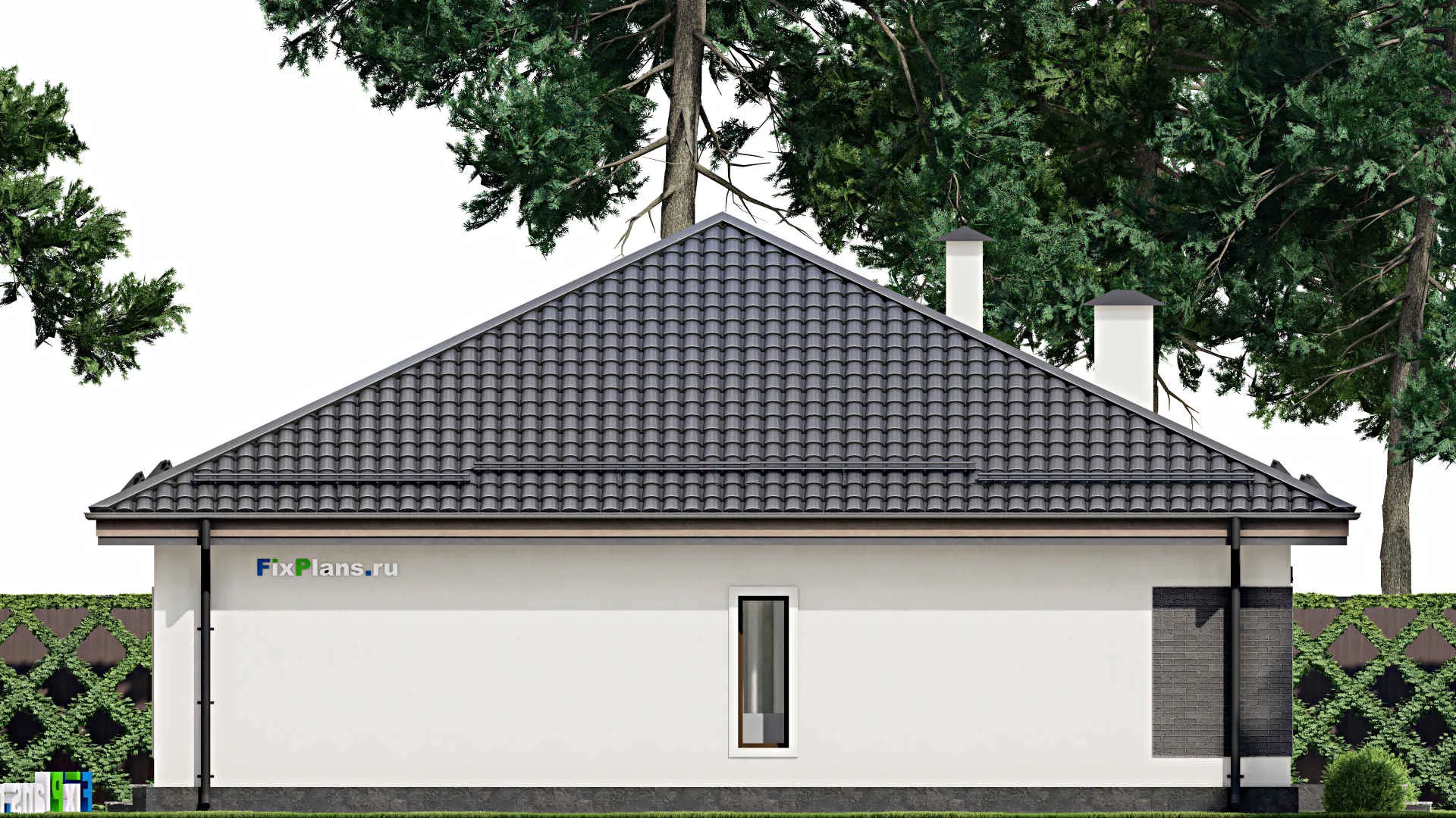 F-9998 - Проект одноэтажного дома 13 на 14, площадью 140 м² с террасой и 3 спальнями