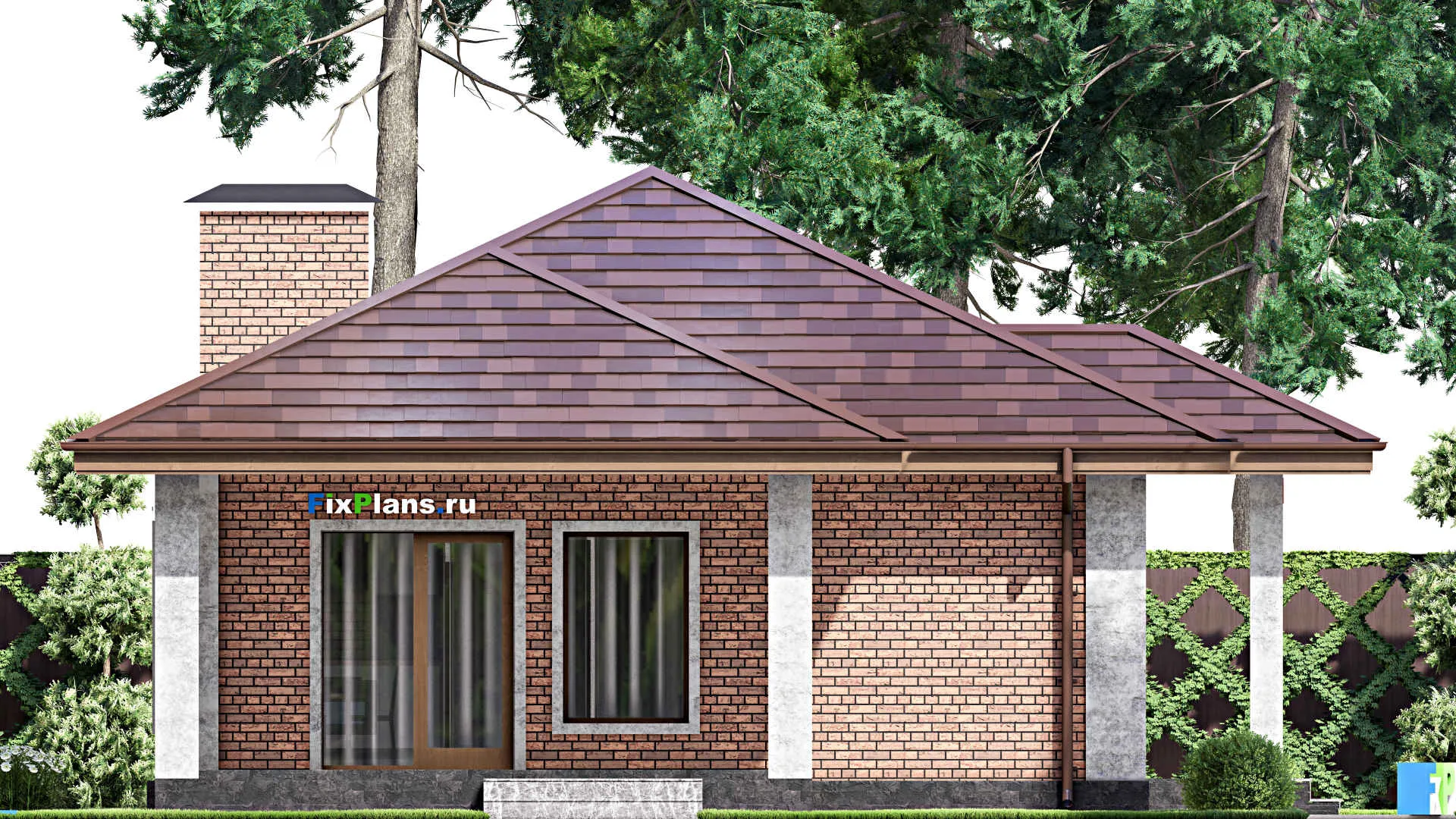 F-14003 - Проект одноэтажного дома 11 на 16, площадью 120 м² с террасой и 3 спальнями