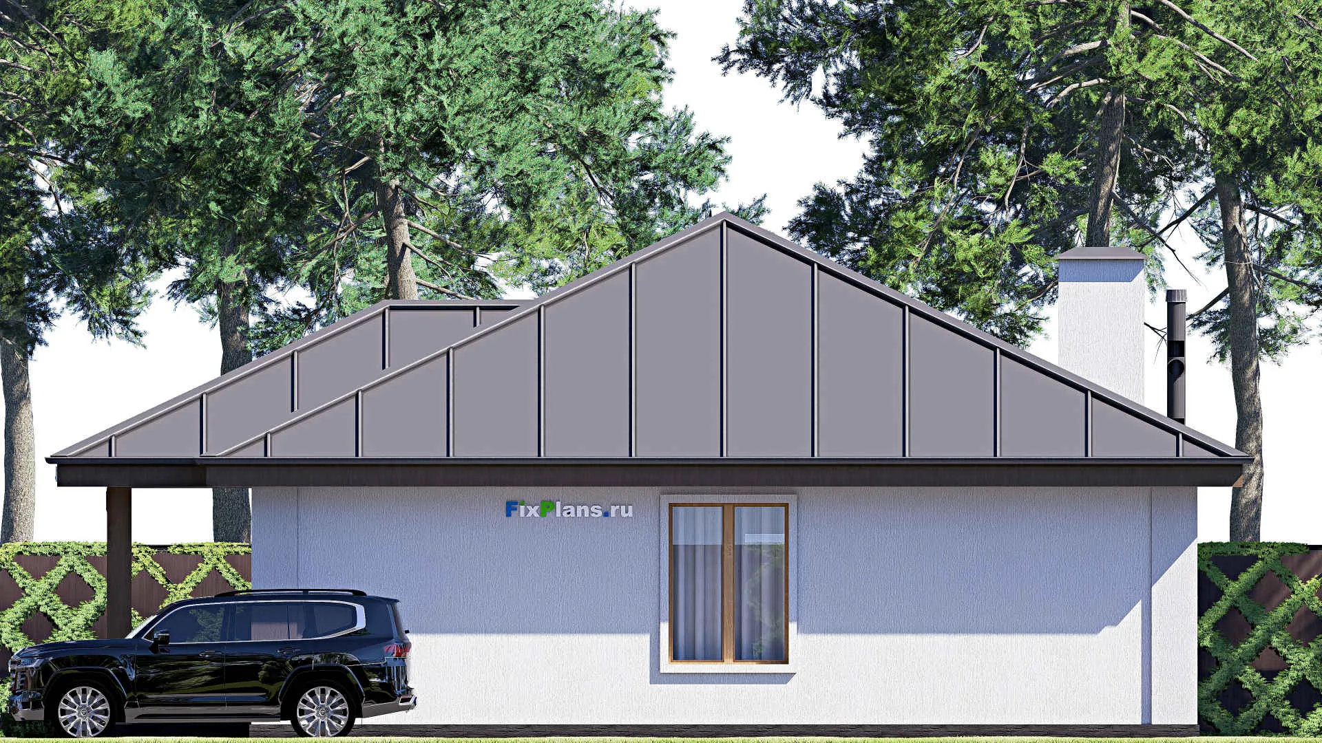 F-20294 - Проект одноэтажного дома 14 на 14, площадью 140 м² с террасой и 3 спальнями