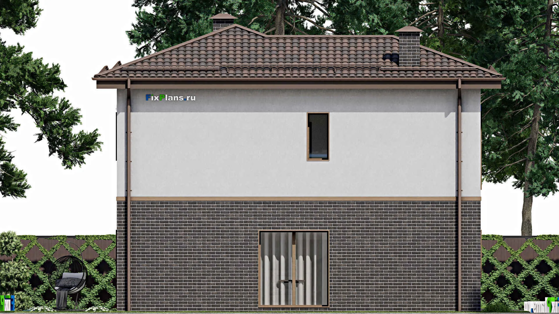 F-6776 - Проект двухэтажного дома 14 на 16, площадью 200 м² с террасой, гаражом на 1 машину и 4 спальнями