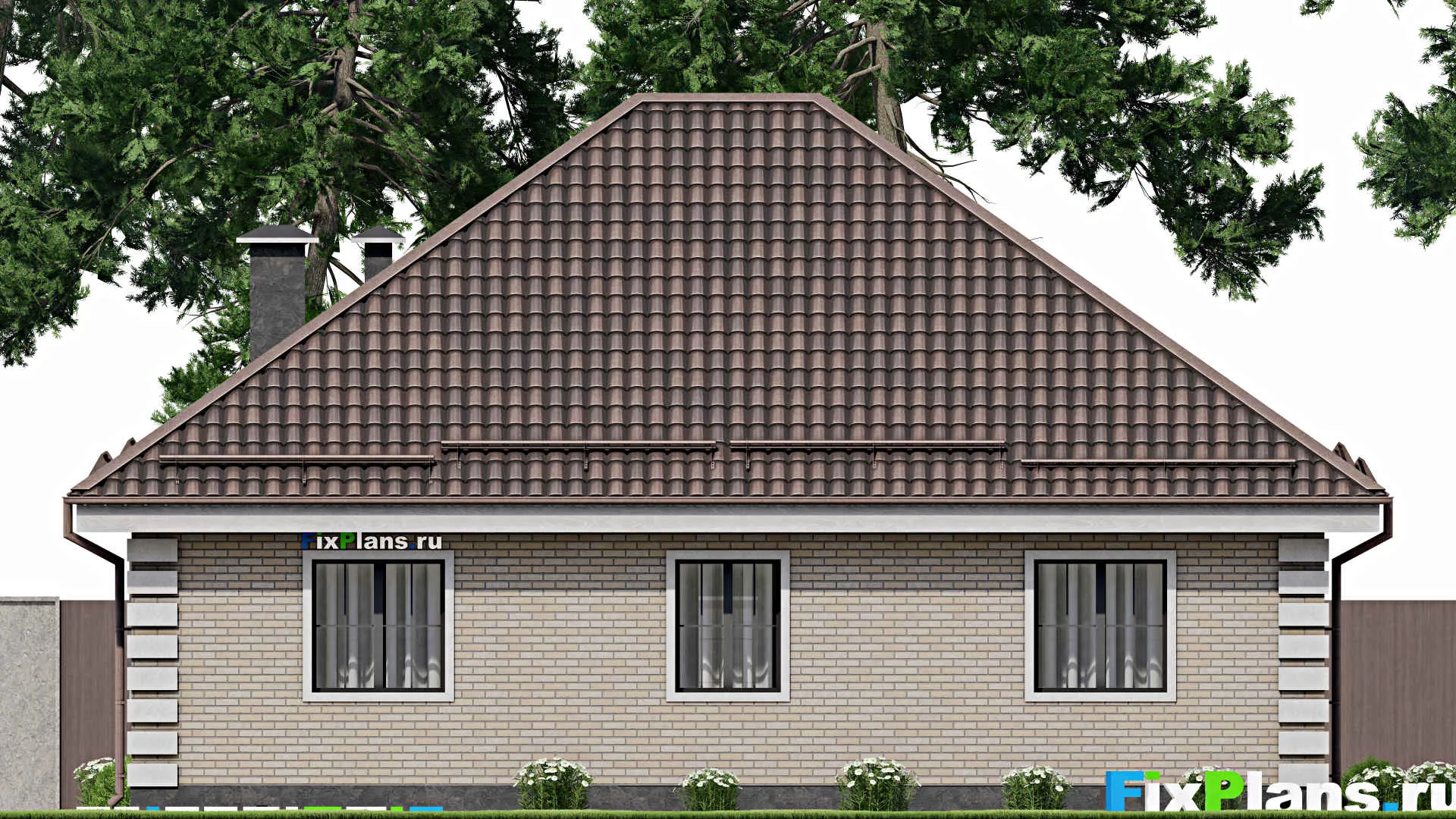 F-6893 - Проект одноэтажного дома 12 на 13, площадью 200 м² с цокольным этажом и 2 спальнями